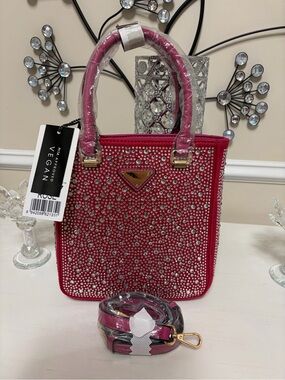 Pink Crystal-Embellished Vegan Tote Bag